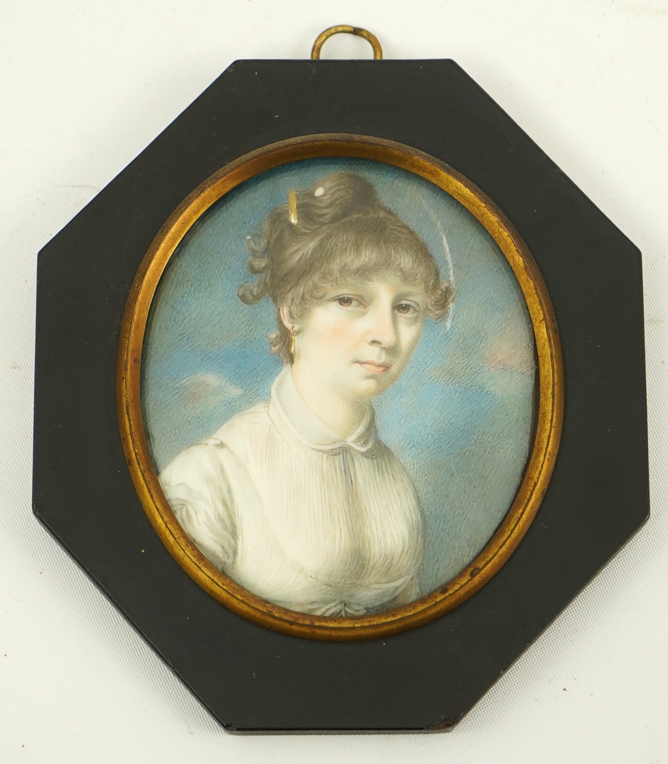 John Hazlitt (British, 1767-1837) , Portrait miniatures of five family members, watercolour on ivory (5), 8 x 6.5cm CITES Submission reference 92DPS9ES